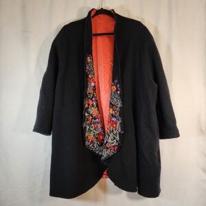 Vintage Hand Made Wool Jacket Satin Lined Velvet Decal Floral Decal Lapel XL